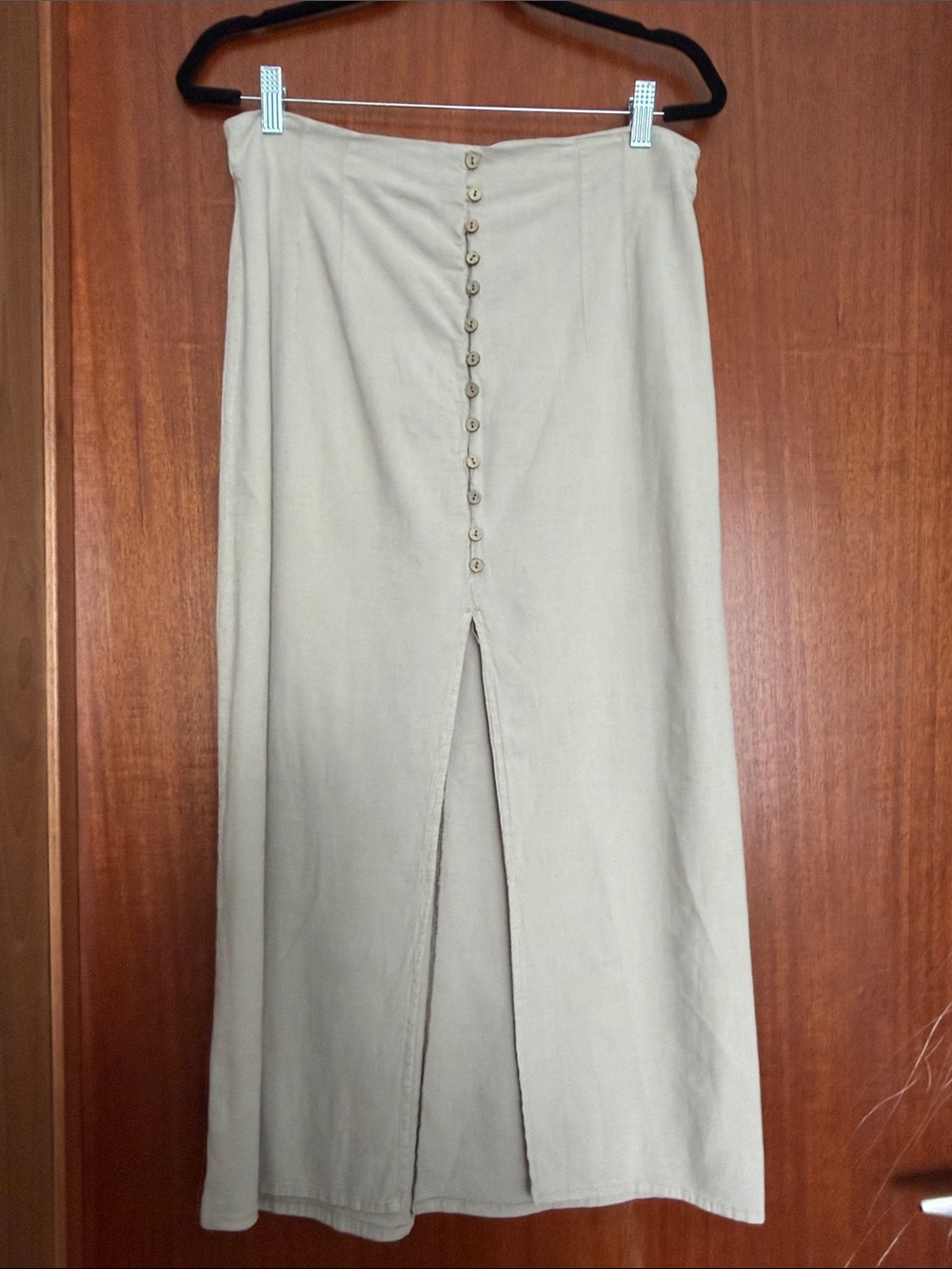Zara Neutral Beige Maxi Skirt with Front Buttons and Center Slit